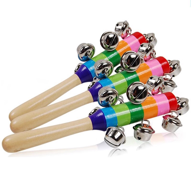 Musical Instrument For Toddlers - 5PCS Houten Jingle Hand Bells Rainbow