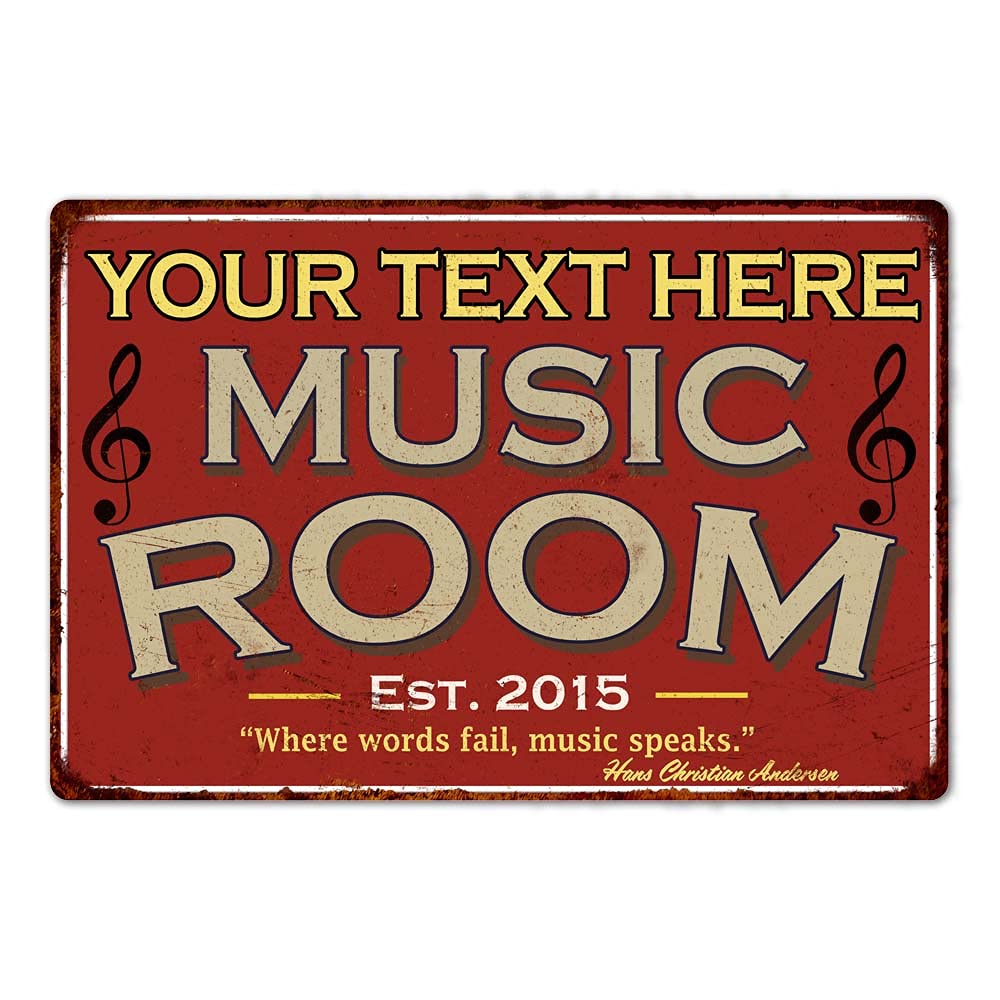 Song With Musical Instrument - Gepersonaliseerd Muziekruimtebord Rode Borden Vintage Tin